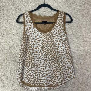 Ann Taylor Animal Print Blouse Womens Small Sleeveless Lace Trim Lined Shell